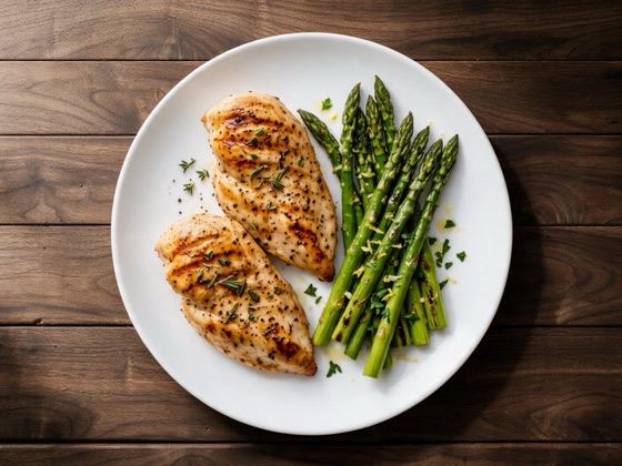 Pechuga de pollo a la plancha con espárragos
