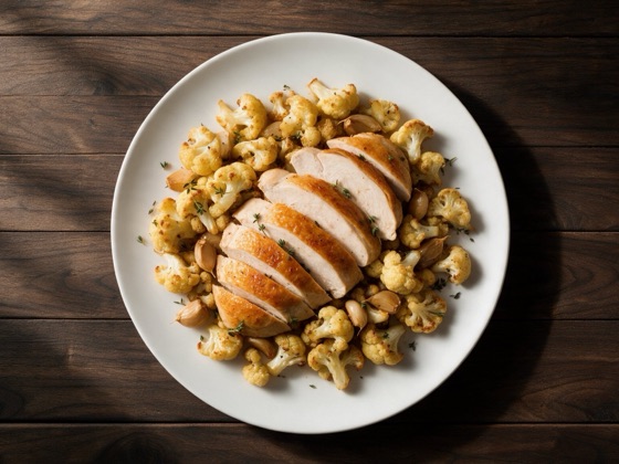 Pavo asado con guarnición de coliflor