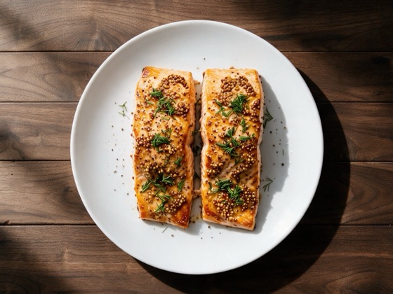 Salmón al horno con mostaza y eneldo