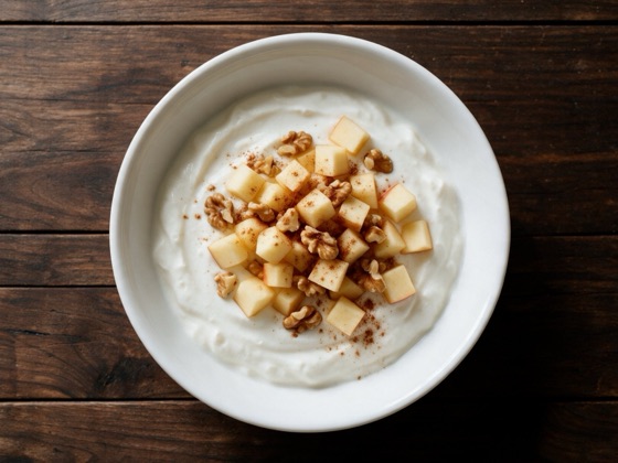 Yogur griego con manzana, nueces y canela