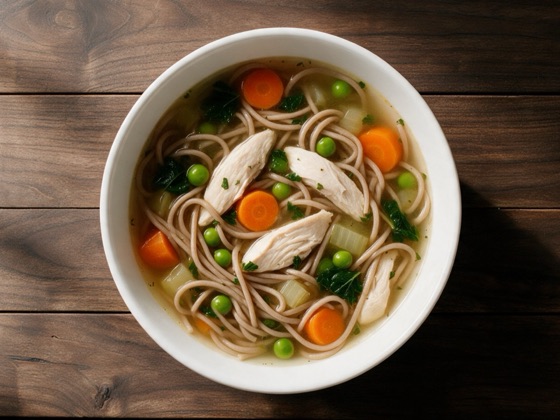 Sopa de pollo con verduras y fideos integrales