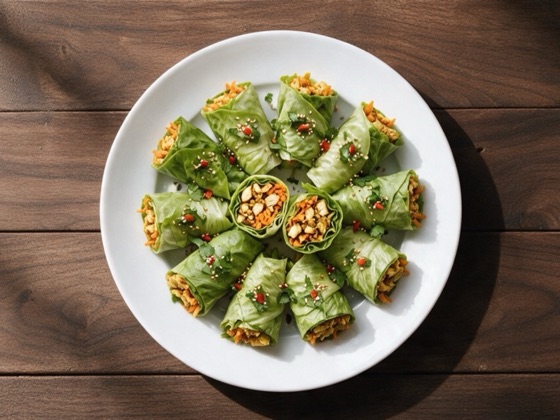Rollitos de lechuga con pollo al curry
